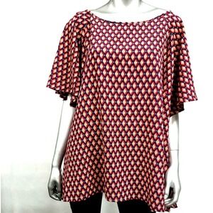Ryan Wythe Women 3X Blouse Multicolor Flutter Sleeve Geometric Diamond ZB7464P